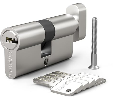 Bwintech 1 pz 50T/50mm Euro Cilindro in Ottone, 100mm Pomello/Chiave a Barile con 5 Chiavi Orizzontali in Ottone,Antipicking, Anti-perforazione, Anti-Snap, Anti-urto,Finitura in Nichel Satinato