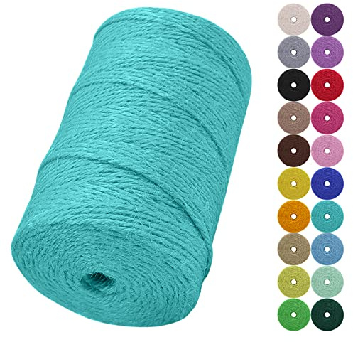 LEREATI Jute Twine String, 2mm 656 Feet Natural Garden Twine for Crafts, Colored Jute Rope 3-Ply Hemp String for Gift Wrapping, Gardening, Wedding and Christmas Decorations (Lake Blue)