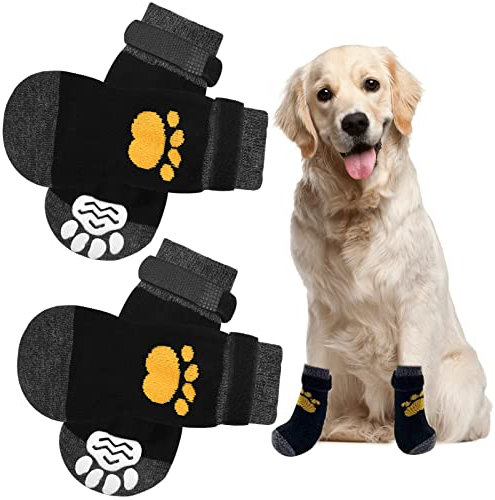 Anti-Slip Dog Paw Protector Socks - Pet Grip Boots With Adjustable Strap for Indoor Outdoor Hardwood Floor Walking - Puppy Claw Shoes Slippers