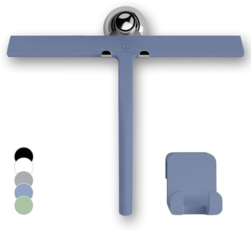 Gütewerk Duschabzieher, Silikon-Abzieher Dusche, Hygienischer Abzieher für Badezimmer, Duschwand & Fenster, Badezimmer Zubehör, 28cm Duschabzieher mit Halterung ohne Bohren