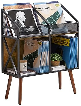 EYOCAL Vinyl Record Storage Holder Rack,250 LP Wooden Record Display Table for Albums Books Magazines Files for Living Room Bedroom Patent Pending
