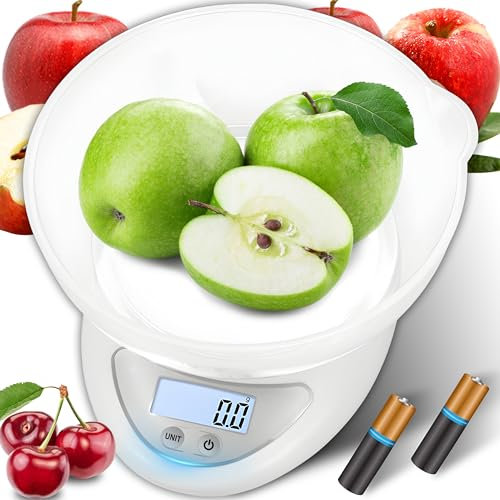 Retoo Bilancia da cucina digitale con funzione tara, ciotola da 790 ml, funzione di pesatura 1 g, display LCD, spegnimento automatico, 11,3 cm x 5,3 cm x 17,5 cm