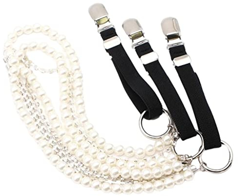 Paowsietiviity Bretelle in stile punk da donna, a forma di Y, con clip in metallo, cinturino regolabile con perle, Cinturino con perle, Taglia unica