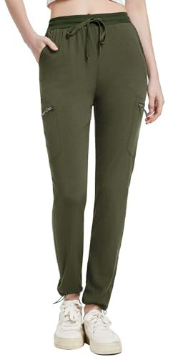 Holure Damen Leichter Trekkinghose Wanderhose Schnelltrocken Wasserdicht Atmungsaktive Outdoorhose Winddicht Jogginghose für Sportlich Freizeit Reise Dunkelgrün-M