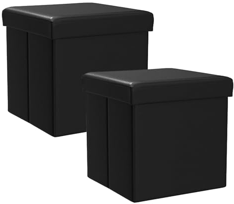 Style home 2er Set Sitzhocker Sitzbank mit Stauraum, Faltbare Aufbewahrungsbox Sitztruhe Sitzwürfel Fußablage, Kunstleder, 38 * 38 * 38 cm (Schwarz)