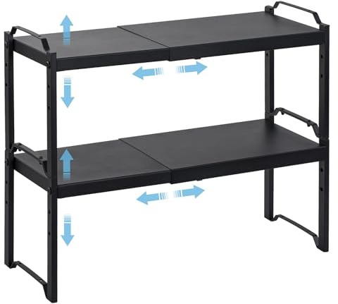 2 Pack Expandable Cabinet Countertop Shelves, Stackable Shelves Organizers For Kitchen Cabinet Countertop Storage, Adjustable Counter Cupboard Pantry Organizer Shelf Rack Stand, Length:20.5
