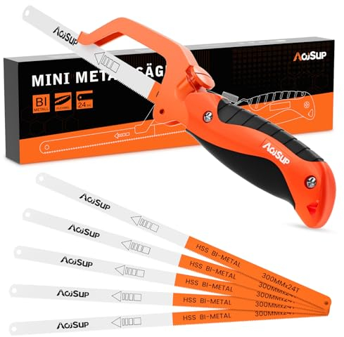 AojSup Mini Sierra de Metal Con 5 Hojas Flexibles 300 mm - Sierra de Hierro Pequeña Ajustable Para Corte