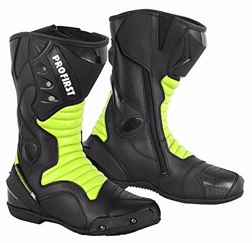 PROFIRST Motorbike Leather Boots Motorcycle Waterproof Motorbike Shoes Armored Boot Protection Anti Slip Racing Sports (Green, US Footwear Size System, Adult, Women, Numeric, Medium, 9)