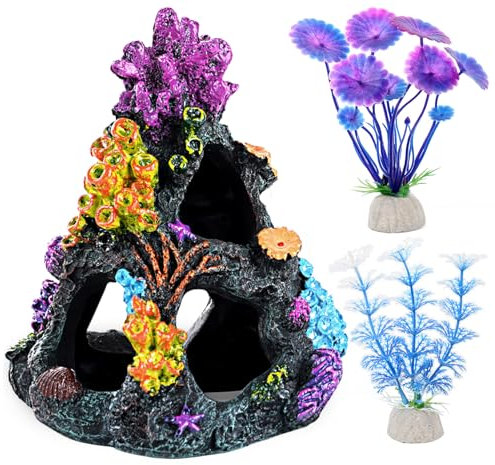 Binswloo Fish Tank Decorations, Coral Reef Aquarium Decor Ornaments, 2 Aquarium Plants for Fish Tank Decoration Accessories