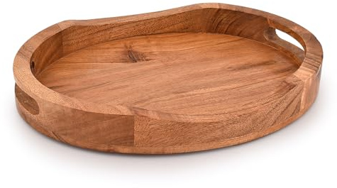 Mahasu Tablett aus Akazienholz, oval, großes Tablett mit Griff, Serviertabletts für Wohnzimmer, Zuhause, Esstisch (35,6 x 27,9 x 5,1 cm)