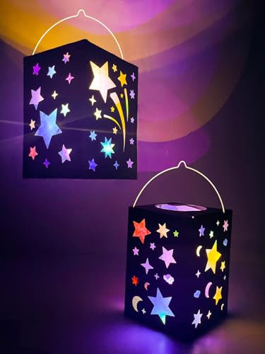 APODESS 2SET LED Sterne Laternen Bastelset Stern Papier Laterne Basteln Martinslaterne Mit Laternenstab Herbstdeko Basteln Kinder Zum Dekorieren Für Jungen Mädchen Martinsumzug Weihnachten Geburtstag