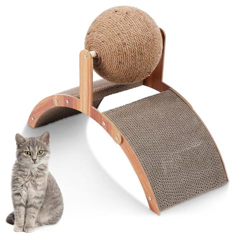 kratzpappe - kratzbrett kratzbretter mit Ballspielzeug 55x23cm,kratzpappe für Katzen,Kratzmatte Katze, Katzen Kratzmöbel aus hochwertiger Karton,kratzbrett Katze Groß, natürliche Katzenkratzbretter