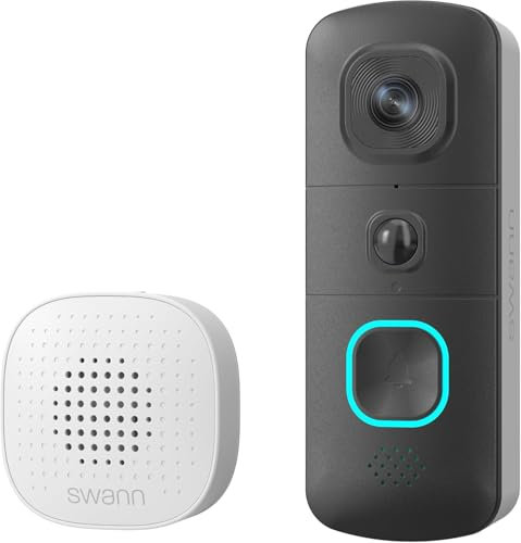 Swann 2K EVO Wireless Video Doorbell, Wi-Fi Security Camera, SwannShield Voice Assistent, Two-Way Audio, Motion Detection, Night Vision, Cloud Storage, Home Surveillance, SWIFI-SEVDBC-GL