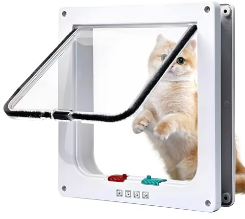 Cat Door for Windows, Pet Doors and Sliding Door, Safety Pet Door with 4 Way Lock, Weatherproof Cat Flaps for Wooden Doors & Wall (Medium, 17 cm x 16 cm Flap) Two-Way Entry & Exit Cat Door Dog Flap-M