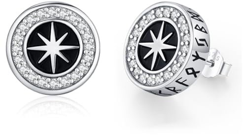 Wikinger Ohrringe Herren, 925 Sterling Silber Ohrstecker Männer Nordische Viking Rune Ohrringe Runen Schmuck Weihnachts für Damen Jungs