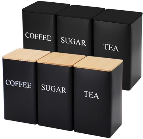 Juego de 3 botes de metal para té, café y azúcar, 3 piezas de 1000 ml, con tapa hermética de bambú y marcador de nombre, lata decorativa de almacenamiento de alimentos para tu té favorito, azúcar