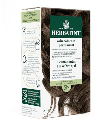Herbatint Permanentes Haarfärbegel 5N Helles Kastanienbraun – 170 ml I Ohne Ammoniak, 100% Grauhaarabdeckung I Auf empfindlicher Haut getestet, mit 8 Pflanzenextrakten