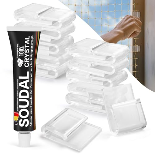 HezzLuv 30 Ganchos Adhesivos Transparentes para Red de Gatos, 40ml Adhesivo | Adhesivo Silicona Extrafuerte, Fijar Cat Net sin Taladrar para Balcones y Ventanas, Resistentes a la Intemperie y Rayos UV