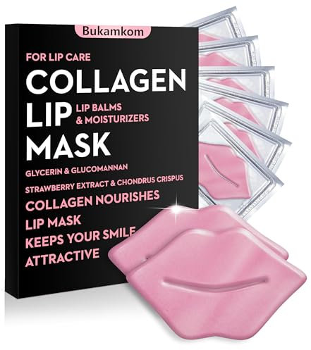 Bukamkom Maschere labbra di collagene rosa Bulk 20 paia,Maschera labbra di notte Foglio di sonno Cura delle labbra per,mantenere l'umidità della pelle,Maschere labbra Bulk confezionate individualmente