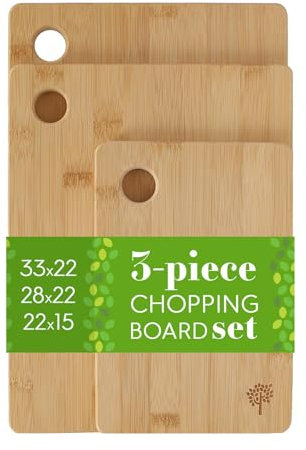Nicola Spring Extra Thick Wooden Chopping Boards - 3 Piece Bamboo Chopping Board Set - 33x22cm | 28x22cm | 22x15cm - Natural Premium Kitchen Butcher Carving Wood Block Cutting Mat Tray Worktop Saver