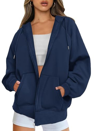 Timuspo huvtröja med dragkedja dam långärmad huvjacka sweatjacka oversize dragkedja fleece sweatshirt enfärgad höstjackor Y2k huvtröja