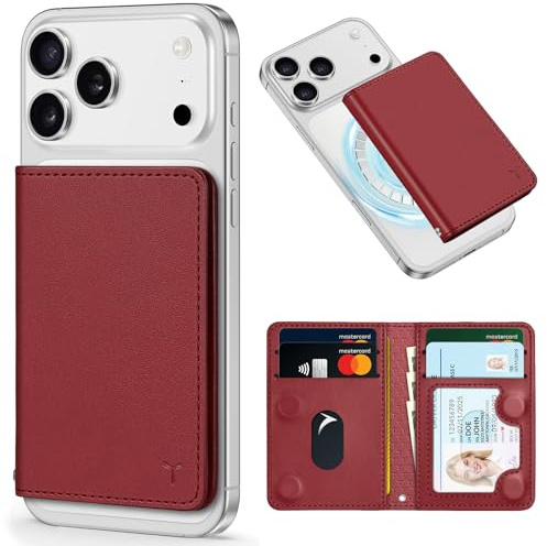 TUCCH for Magsafe Wallet, 6 Card Holders with RFID Blocking, Dark Red | for iPhone 18 Pro/18 Pro Max, for iPhone 17/17e/16/15/14/13/12, Folio Flip Card Case, Clear ID Window, Magnetic, PU Leather