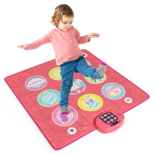 HONEY JOY Dance Mat, Pink Electronic Dancing Pad w/3 Game Modes, 5 Challenge Levels, 9 Keyboard Sounds, 9 Songs & Adjustable Volume, Musical Rhythm Step Play Mat, Gift for 3+ Years Old Girls Boys