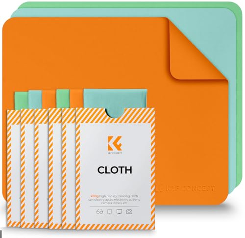 K&F CONCEPT 6 Paños Paños de Microfibra para Gafas, Lentes, PC, Pantallas y Tabletas • (15x18 cm)-Naranja, Verde, Azul