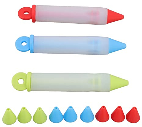 WAHEWUD 3 Set Penna per Decorare Torte Kit di Penne per Decorare Torte Silicone per Alimenti Design con Foro Appeso, Penna per Scrivere Alimenti in Silicone per Decorare Torte,