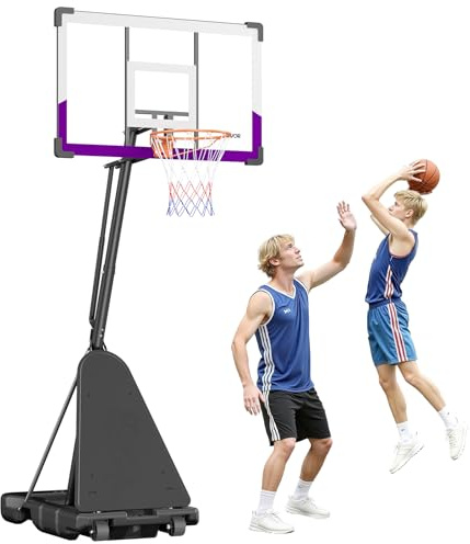VEVOR Canestro da Basket Portatile, Altezza Massima 3,05 m, Regolabile Manualmente, Sistema da Basket con Tabellone in PC da 1219,2 mm, Set di Tabelloni per Sistema da Basket per Cortili, Scuole