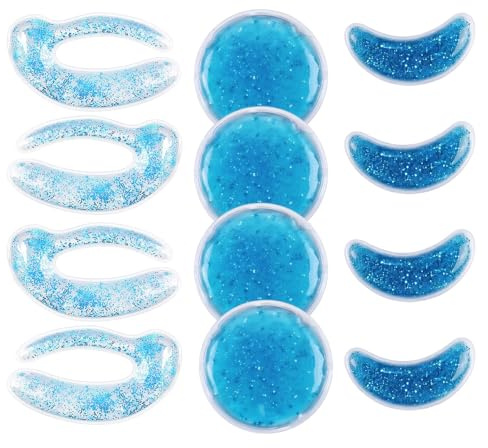 10 Pezzi Ghiaccio Gel Riutilizzabile per Occhi, Patch Occhiaie e Borse con 3 Forme Diverse, Maschera Occhi Gel Freddo e Caldo per Sgonfiare e Rilassare il Contorno Occhi, Blu Stellato