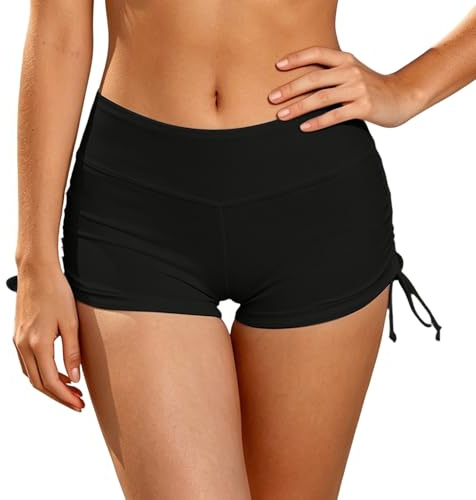 Short de Bain Femme Bas de Maillot de Bain Shorty Taille Haute Culotte Boxer à Cordon pour Plage Piscine Natation Sport