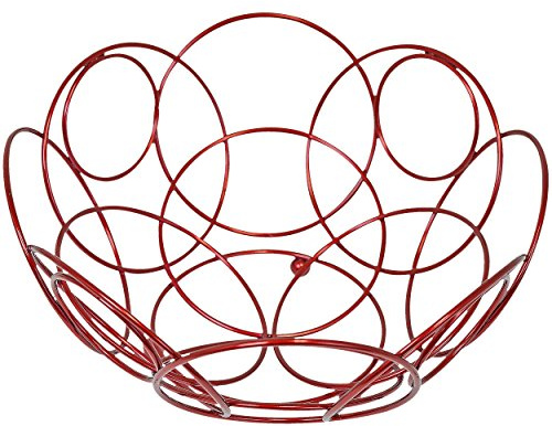 Southern Homewares Round Fruit Basket, Decorative Kitchen Counter Bowl, 10 3/8-Inch Diameter, Red Color