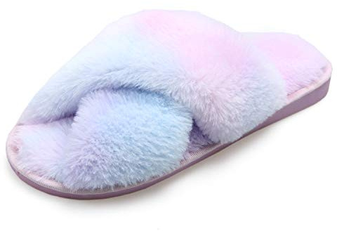 Fadezar Pantofole Peluche Donna Ciabatte da Casa Comode Invernali Moda Scarpe Sandali Slippers Blu EU 37/38