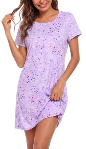 ENJOYNIGHT Chemise de nuit d'été pour femme en coton imprimé à manches courtes T-shirt de nuit pour femme Vêtements de nuit | Nuisette légère en coton mélangé, joli vêtement de détente confortable imprimé, taille M-2XL