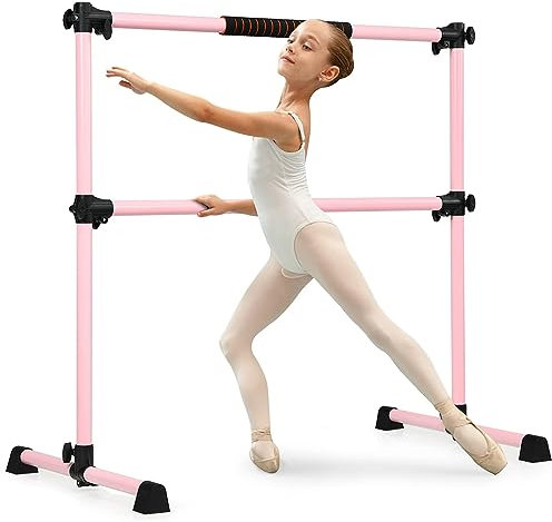 DREAMADE Ballettstange freistehend aus Eisen, Stretch Barre, Doppelte Stange höhenverstellbar, Ballett Barre, für Kinder & Erwachsene, für Professionelle Tanz- und Bewegungstraining (Pink)