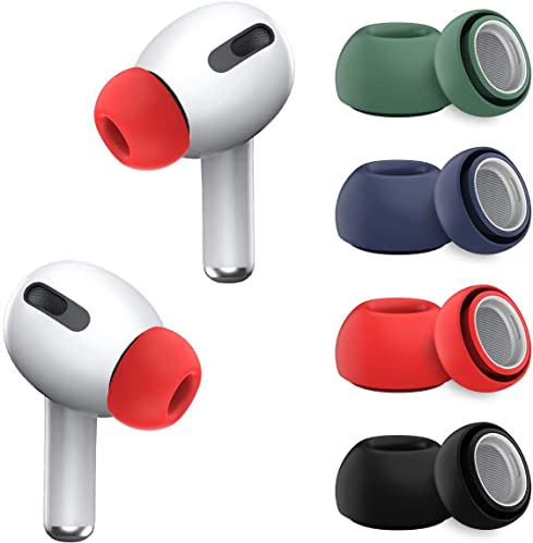 WUZUN 4 Paar Ohrstöpsel für Airpods Pro mit Rauschunterdrückungsloch, rutschfestes weiches Silikon für Apple Airpod Pro Ersatz-Ohrstöpsel passen in die Ladehülle (Schwarz/Blau/Rot/Grün)