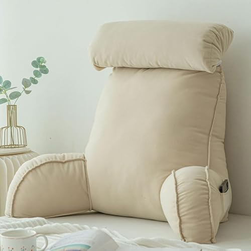 HEATHE Cojín de Lectura con Reposa ​Brazos,Almohada de Lectura Respaldo para Cama,con Almohada para el Cuello,Ideal como Respaldo para Leer o Jugar (Color Champaña)