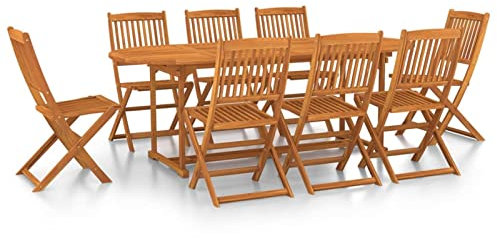 Tidyard 9 delar. Trädgårdsmatgrupp, 8 personer, sittgrupp, trä, hopfällbart, trädgårdsbord, stolar (utan armstöd) trädgårdsmöbelset, sittset, massivt trä, akacia
