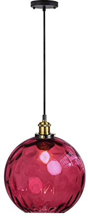 HJXDtech Vintage Industrial Pendant Light - 20cm Artistic Glass Globe Shade, Loft-Style Ceiling Hanging Lamp with Antique Bronze Finish, E27 Base, Perfect for Cafe, Restaurant, Home Decor (Burgundy)