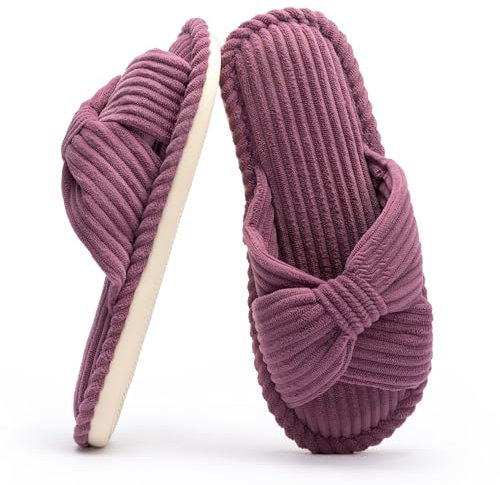 Chantomoo Pantoufles en mousse à mémoire de forme pour femme - Pour la maison, la chambre à coucher, la salle de bain, le spa - Bout ouvert - En velours côtelé - Confortables,Violet foncé,39/40 EU