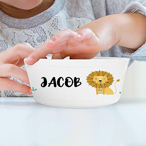 Wanapix | Bol Plastique Incassable Personnalisé | Vaisselle pour Enfants | Bol avec Nom pour Le Petit Déjeuner | sans BPA | Lavable au Lave-Vaisselle | 300ml | Lion