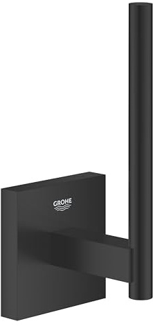 GROHE Start Cube, Ersatzrollenhalter WC zur Aufbewahrung ohne Bohren (Ersatz Klopapierhalter klebbar, Kleber separat kaufen, zum Bohren geeignet, mit Schrauben & Dübel), eckig, schwarz, 409792430