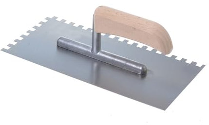 Aqbau® Truelle dentelée 8 x 8 mm avec manche en bois - Truelle dentée - Truelle dentée - En acier inoxydable - Avec dents - 270 x 130 mm - Pour la pose de carrelage