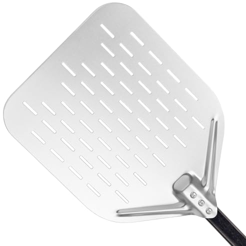 Pala per pizza, 40 x 30 cm, 12 pollici, facile scorrimento su pietra per pizza, con grande superficie e manico rimovibile (nero)