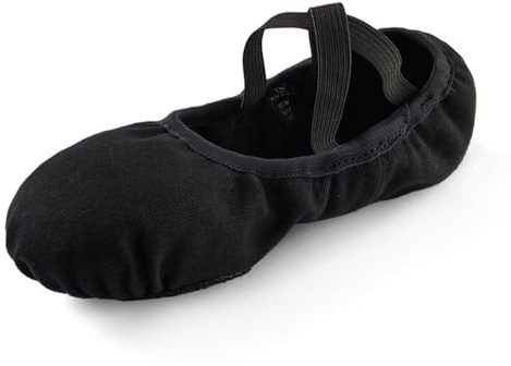missfiona Ballet Shoes Women Stretch Canvas Performa Dance Slipper Split Sole Dance Flat for Adult(5, Black)