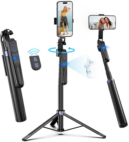 Auto Face Tracking Tripod 360 Rotation with Stand,Android and iPhone Tripod Holder with Remote and Gesture Control, No App,Built-in Tracking Camera Selfie Stick for Vlog Video Recording Tiktok