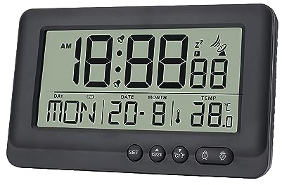 Digital Radio Alarm Clock: 144 x 86 x 30 mm Radio-Controlled Alarm Clock Digital with Battery Travel Alarm Clock with Snooze Function 12/24 Hour Format Optional Wireless Wall Clock with Temperature