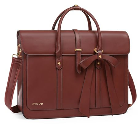 MOSISO Laptop Bag for Women, 13-14 inch PU Leather Laptop Shoulder Bag Convertible Backpack, 13.3 inch Messenger Bag Casual Handbag Work Briefcase Travel Computer Bag with Bowknot, Brown