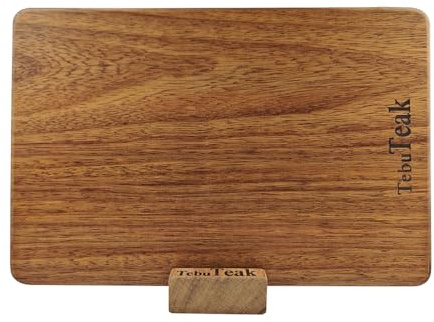 TebuTeak Solid Teak Wood Cutting Board - Single/One Piece Design Wooden Choping Boards Non Glued Knife-Friendly Durable Chopping Block for Kitchen Meat Vegetable Chese 12x8 IN (Includes Stand)
